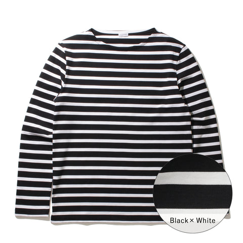 ハイブリッドコットンボーダーバスクシャツブラック×ホワイトの商品画像