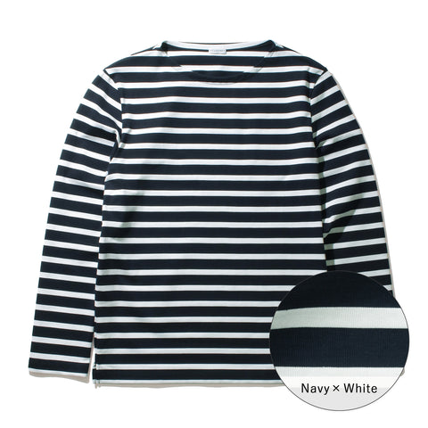 ハイブリッドコットンボーダーバスクシャツネイビー×ホワイトの商品画像