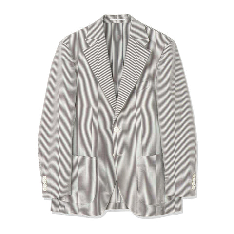 Seersucker Tailored Jacket Color: Navy Stripe