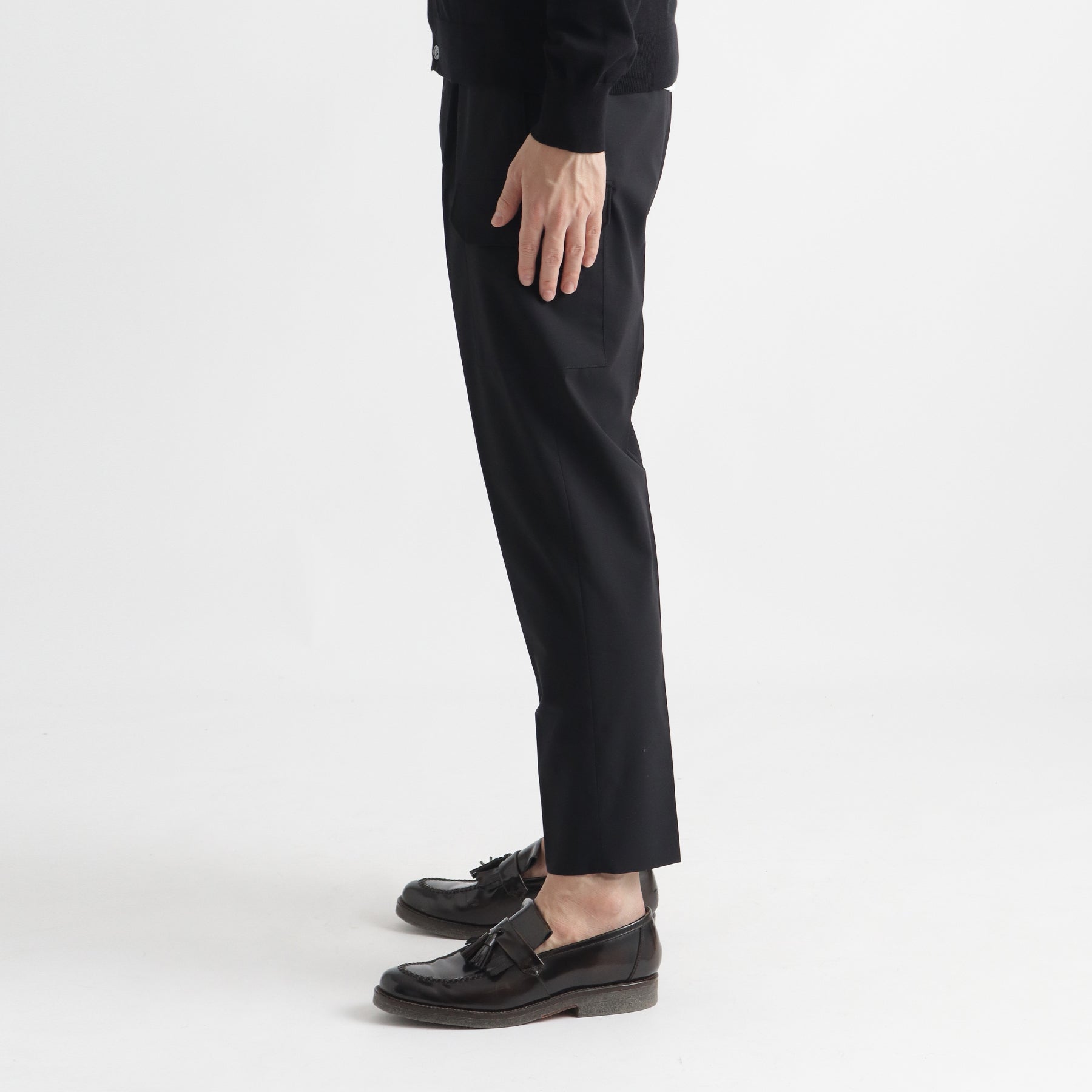 High Twist Cotton Panama Cargo Trousers Color: Black