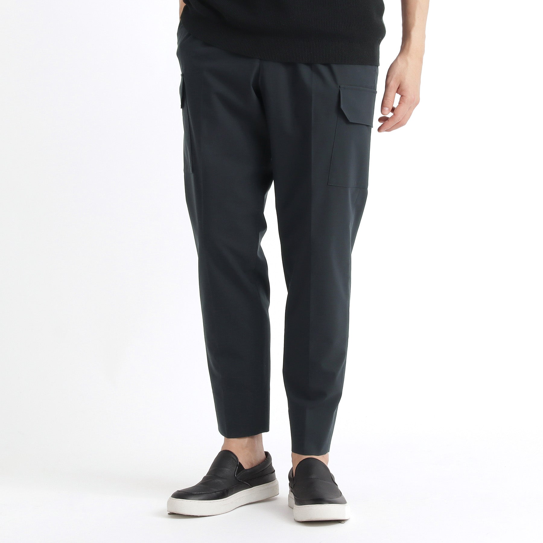 High Twist Cotton Panama Cargo Trousers Color: Navy