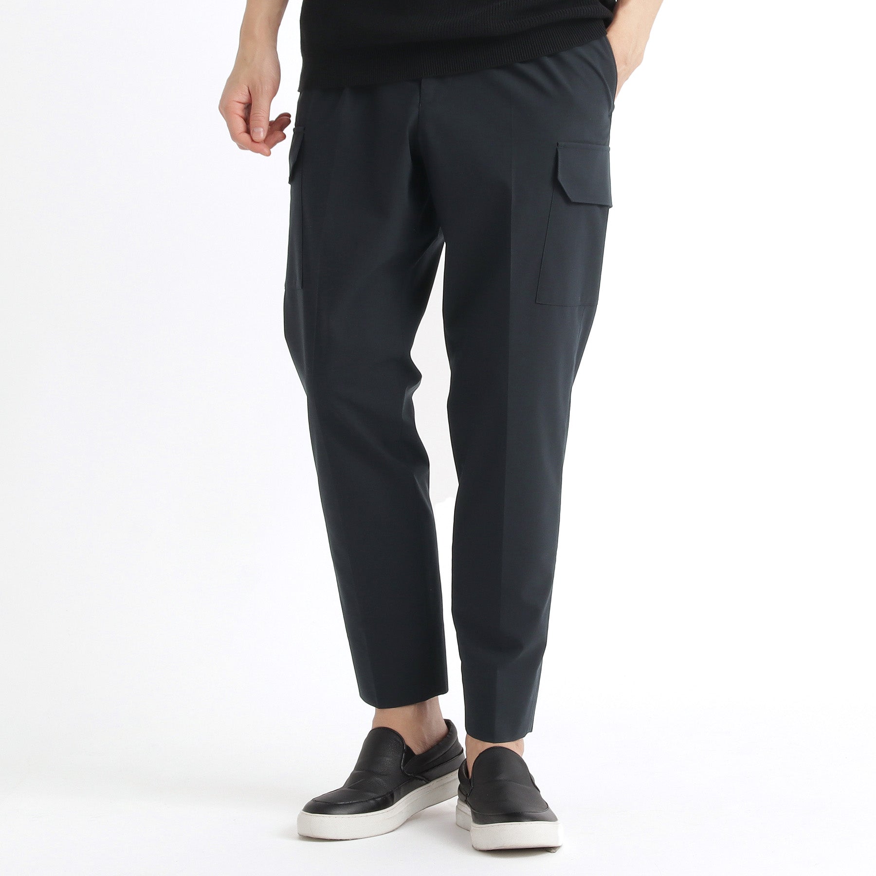High Twist Cotton Panama Cargo Trousers Color: Navy