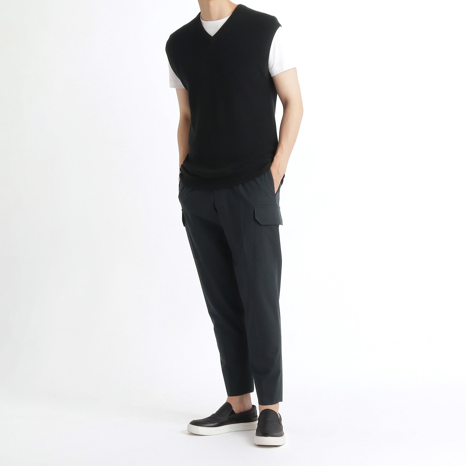 High Twist Cotton Panama Cargo Trousers Color: Navy