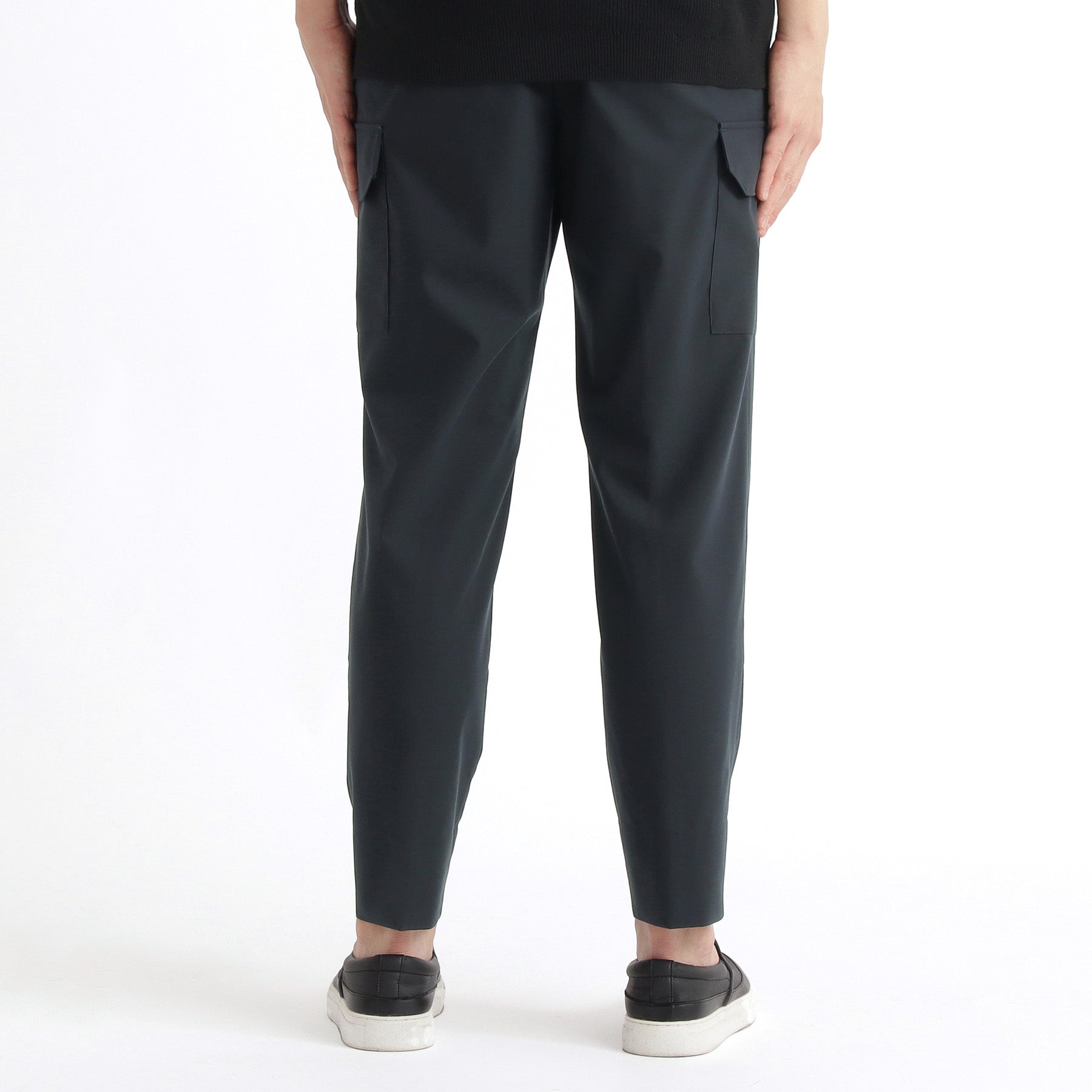 High Twist Cotton Panama Cargo Trousers Color: Navy