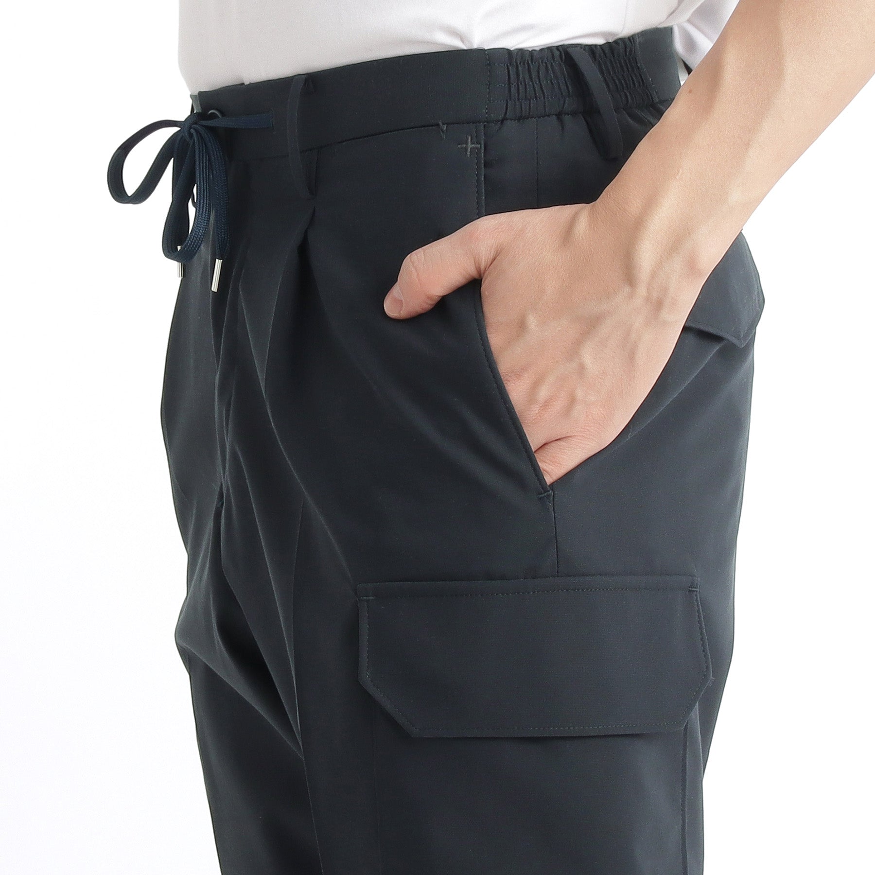 High Twist Cotton Panama Cargo Trousers Color: Navy