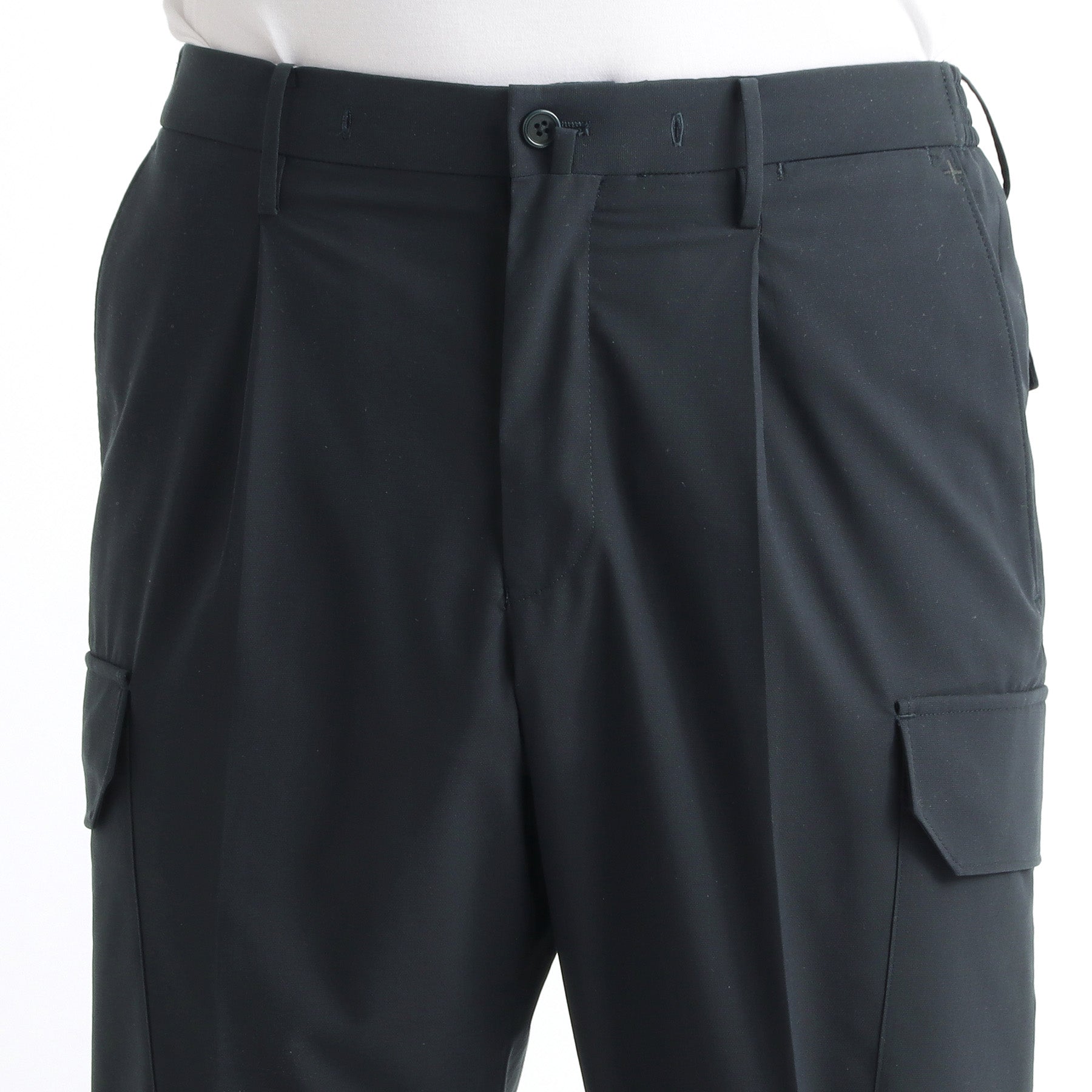 High Twist Cotton Panama Cargo Trousers Color: Navy