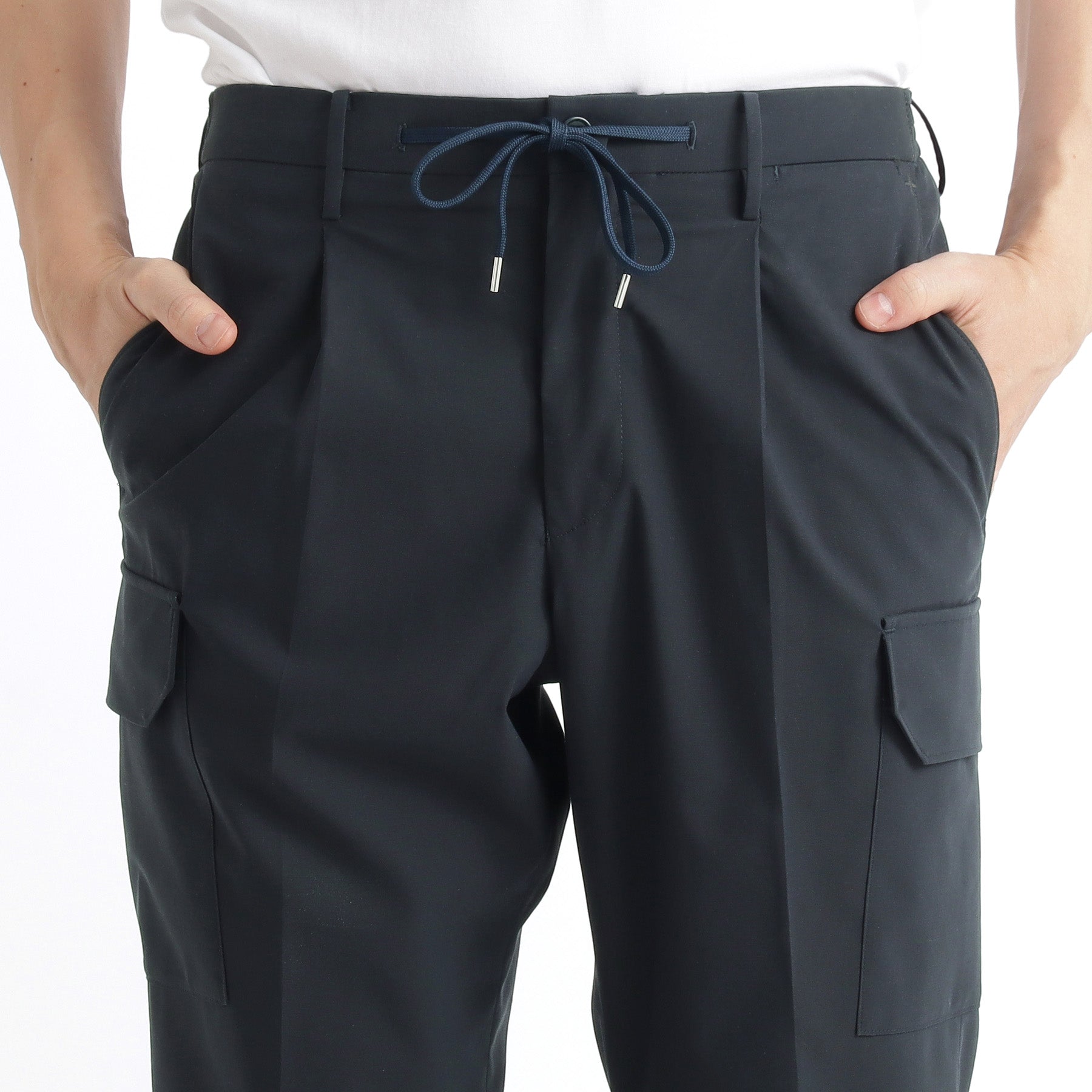 High Twist Cotton Panama Cargo Trousers Color: Navy