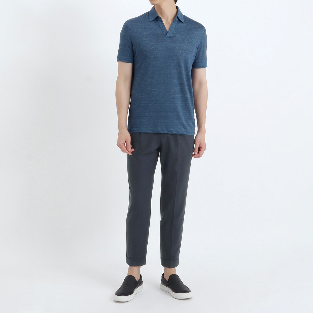 リネンジャージー スキッパーシャツ ブルー | ＋CLOTHET ONLINE