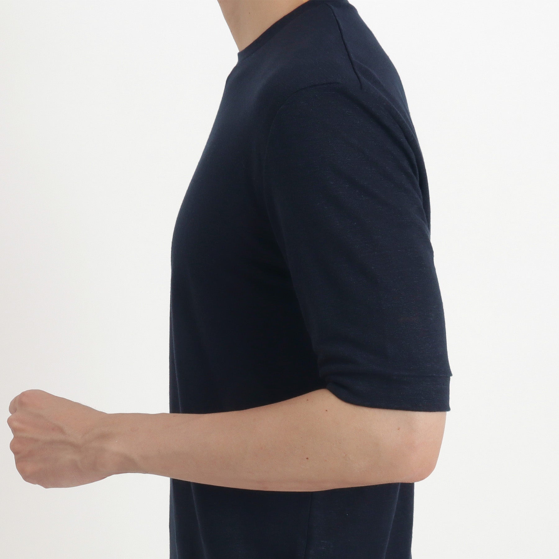 Linen Jersey Tailored Ribbed Hem T-shirt Color: Navy
