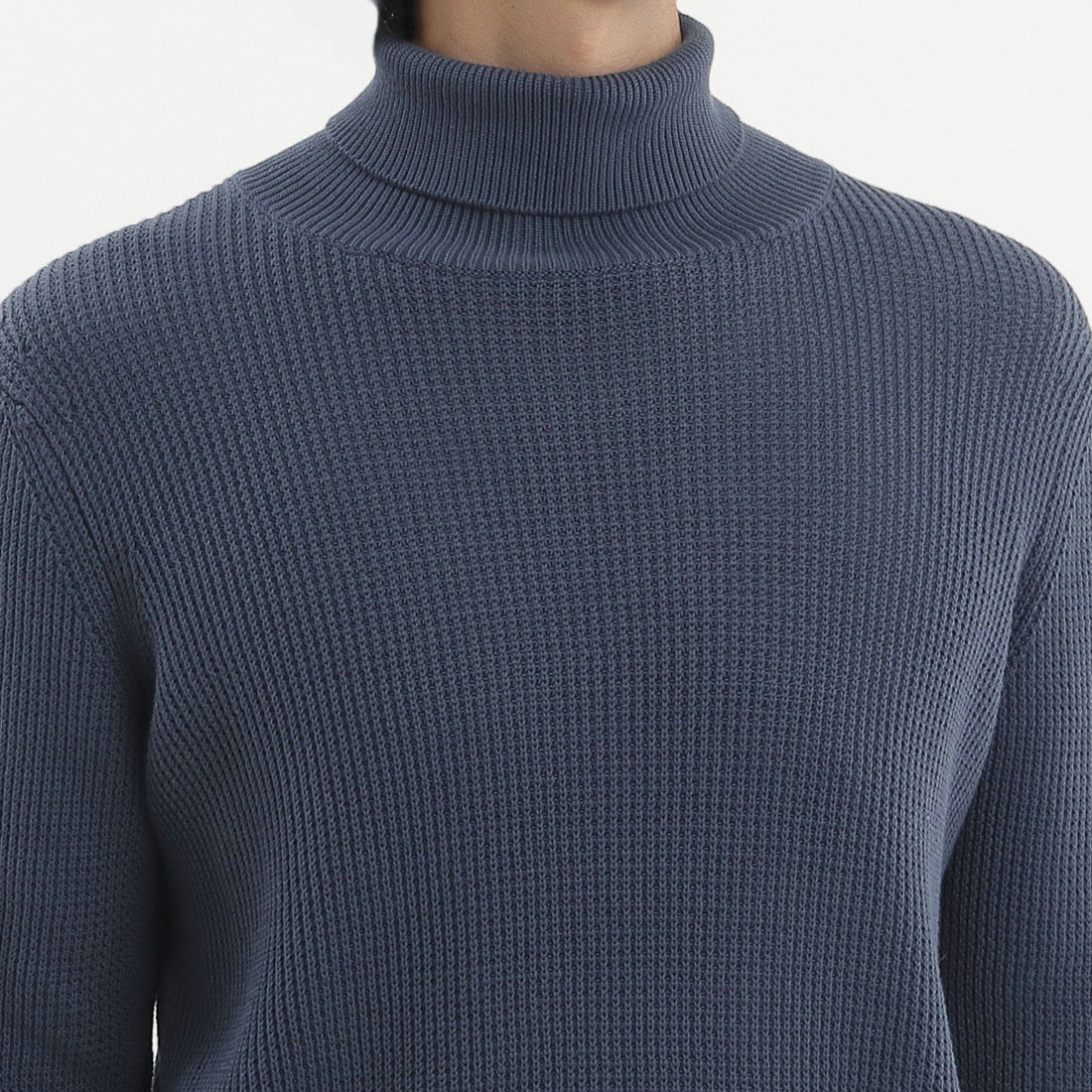 Middle Gauge Turtleneck Knit Color: Graphite Blue
