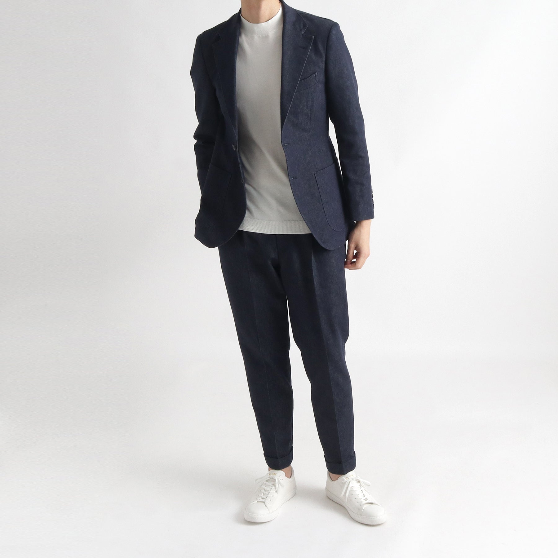 リアクティブデニム&ソロテックスジャケットインディゴとパンツのメンズ着用画像1