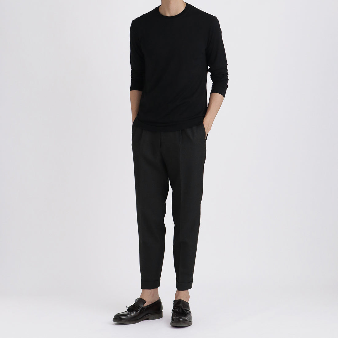 【Renewal】Wool Tailored Long Sleeve T-shirt Color: Black