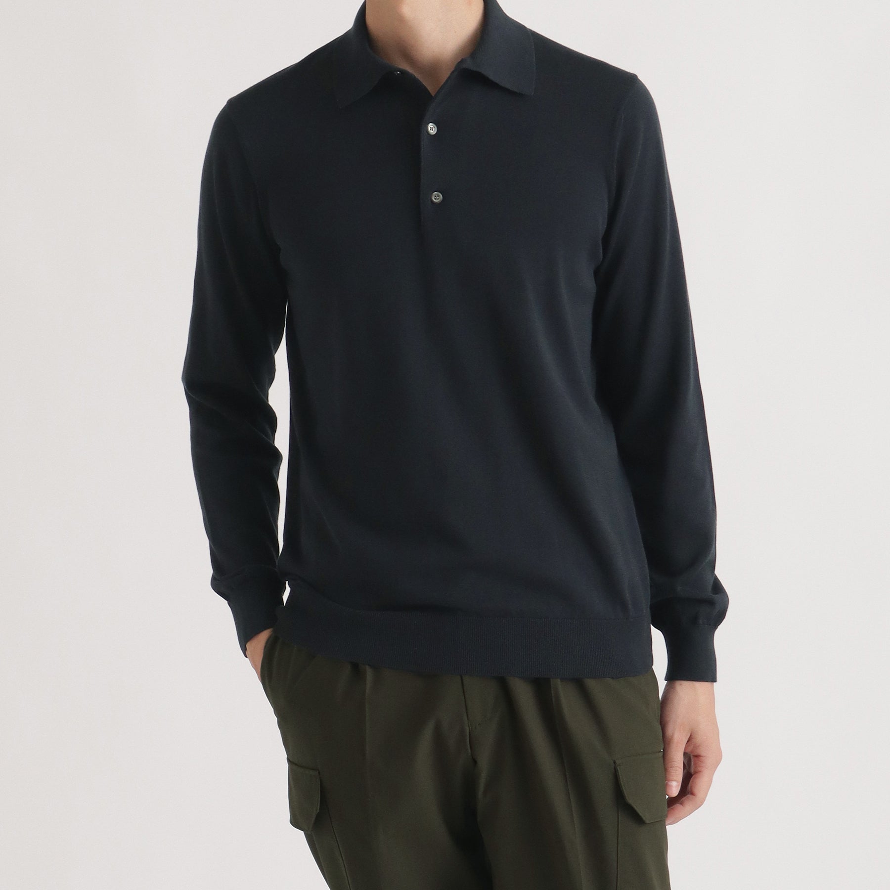 Long Sleeve Knit Polo-shirt Color: Navy