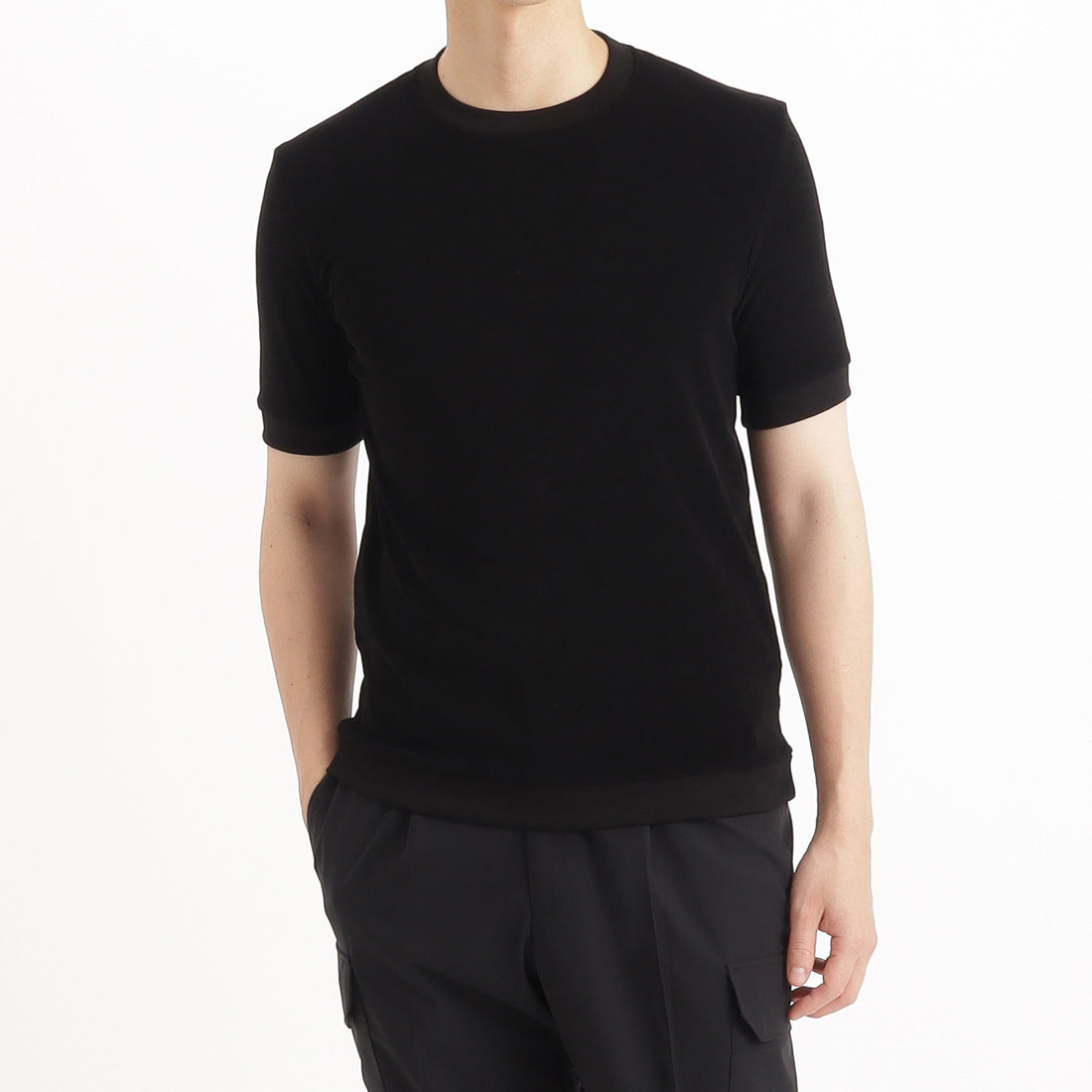 Micro Pile Tailored Ribbed Hem T-shirt Color: Black