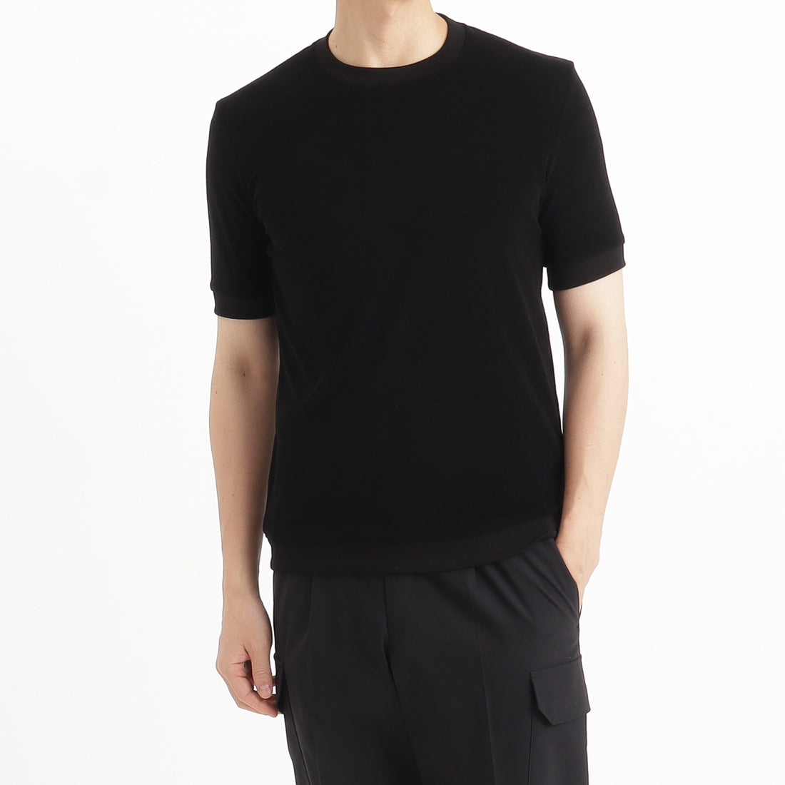 Micro Pile Tailored Ribbed Hem T-shirt Color: Black