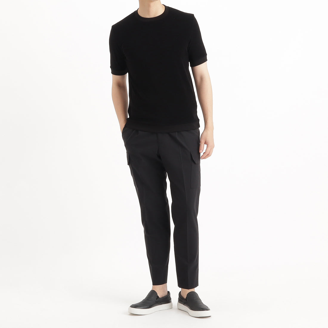 Micro Pile Tailored Ribbed Hem T-shirt Color: Black