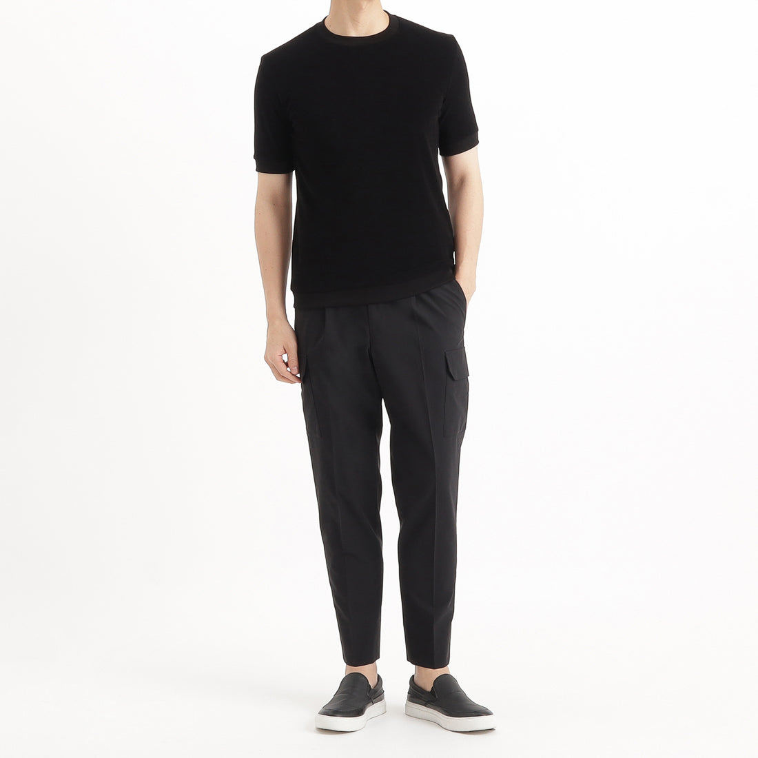 Micro Pile Tailored Ribbed Hem T-shirt Color: Black