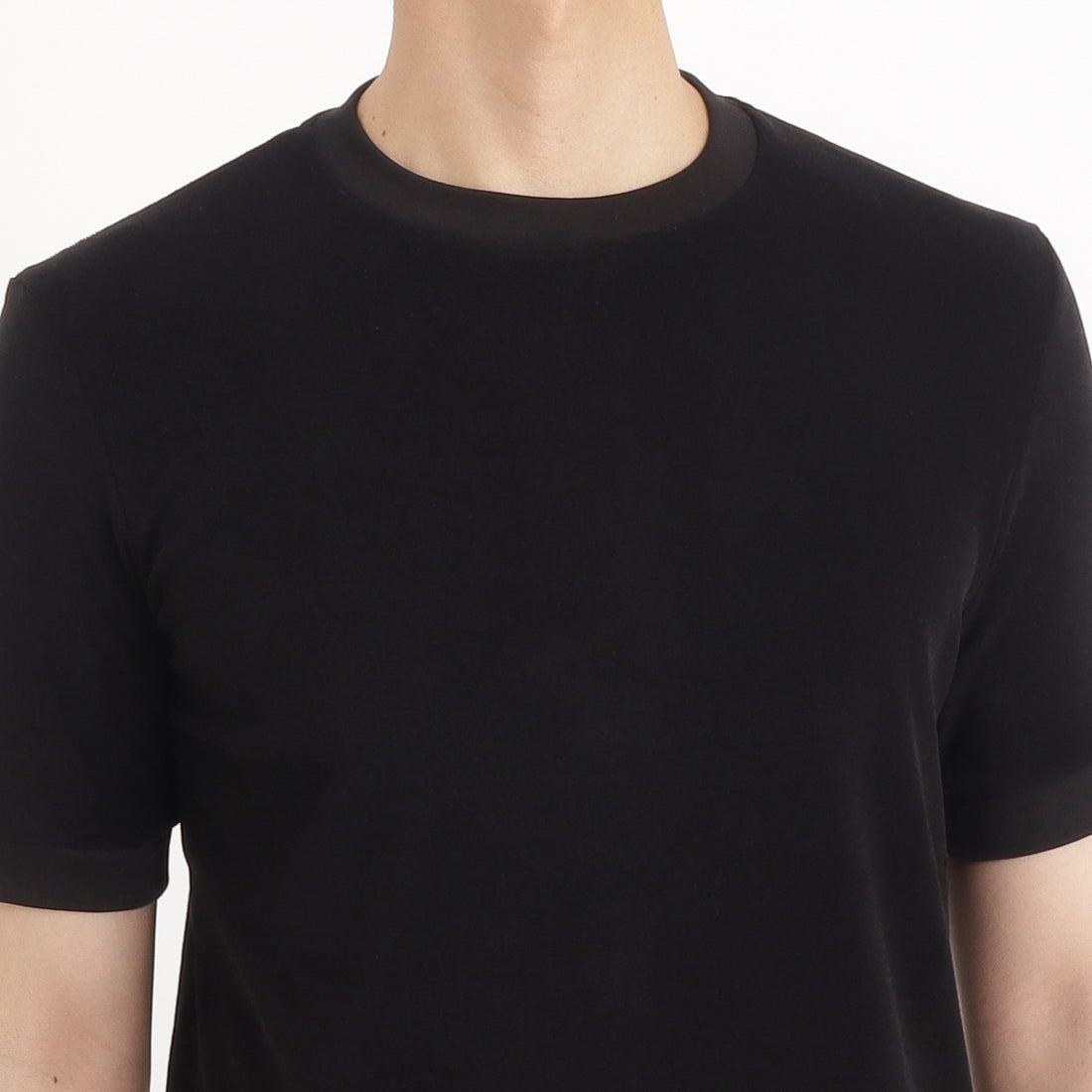 Micro Pile Tailored Ribbed Hem T-shirt Color: Black