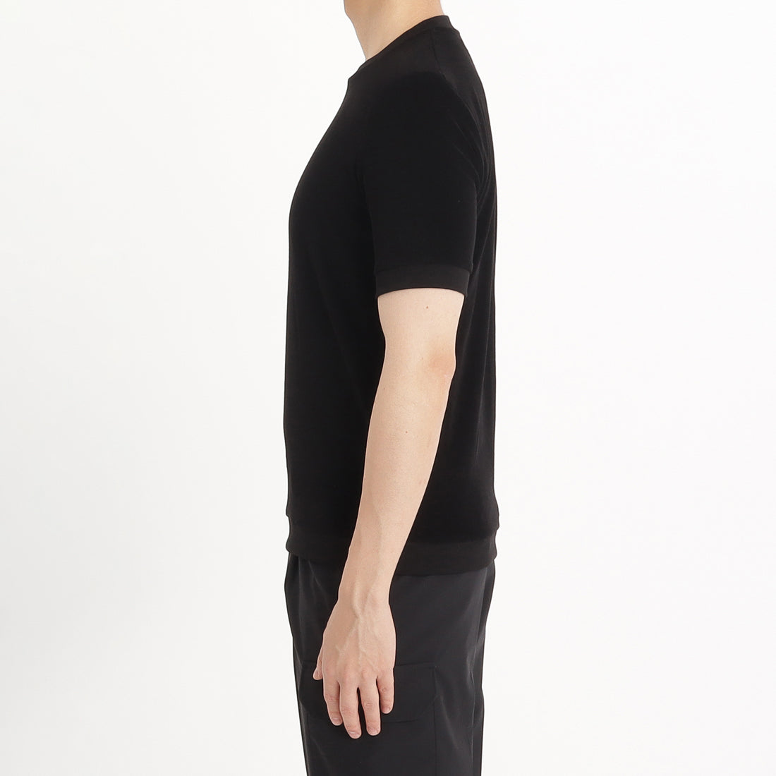 Micro Pile Tailored Ribbed Hem T-shirt Color: Black