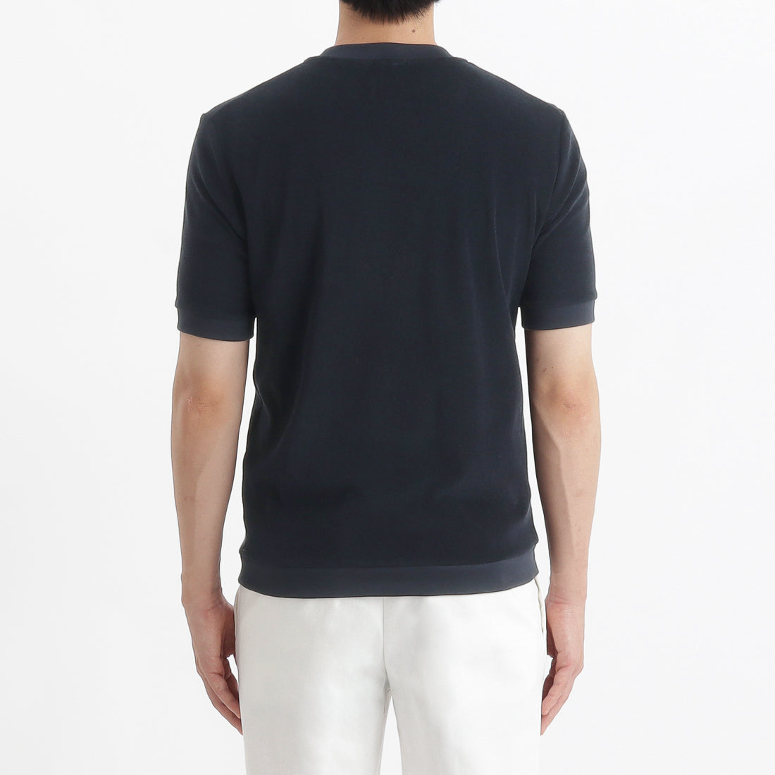Micro Pile Tailored Ribbed Hem T-shirt Color: Navy