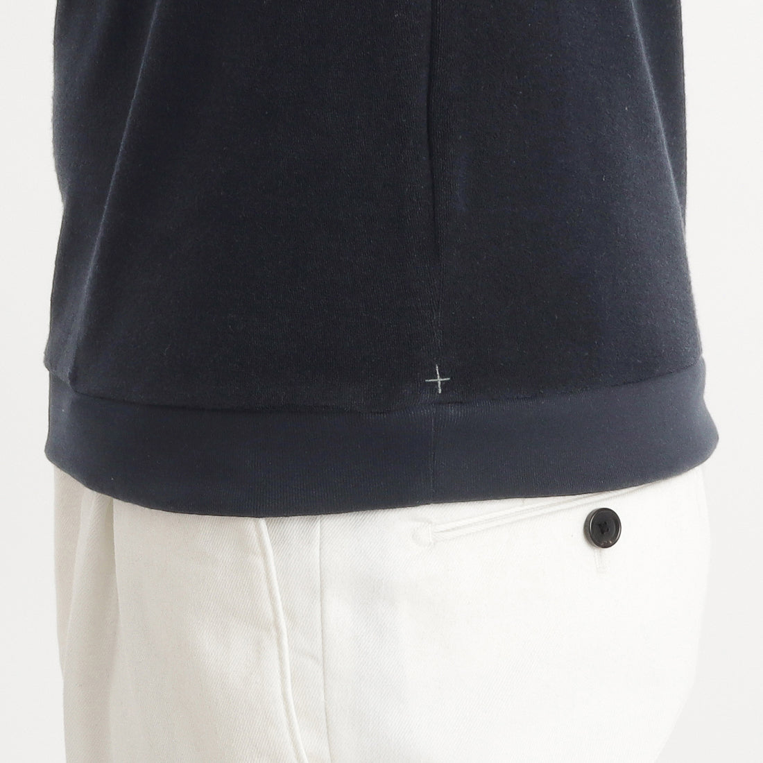 Micro Pile Tailored Ribbed Hem T-shirt Color: Navy