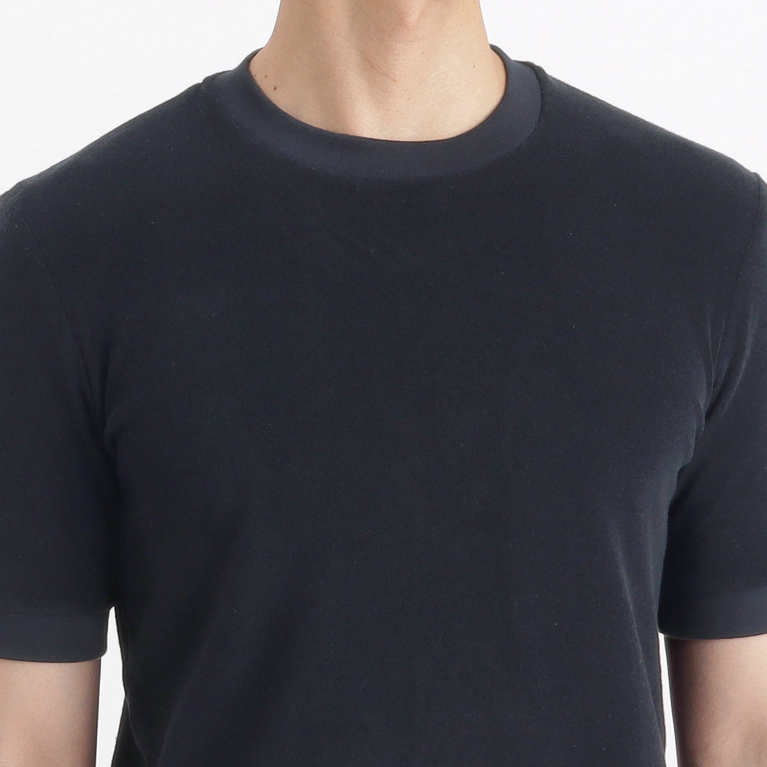 Micro Pile Tailored Ribbed Hem T-shirt Color: Navy