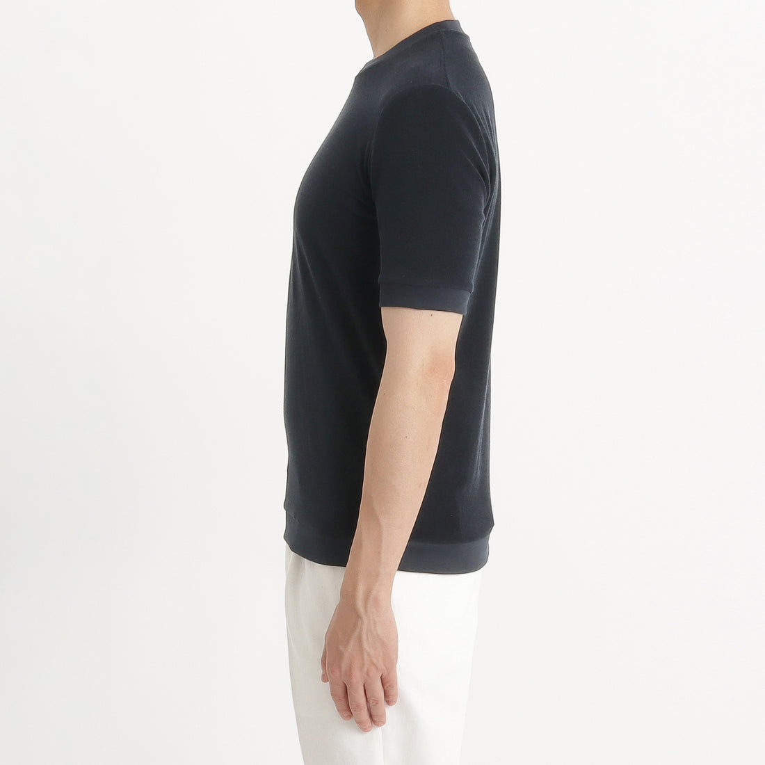 Micro Pile Tailored Ribbed Hem T-shirt Color: Navy