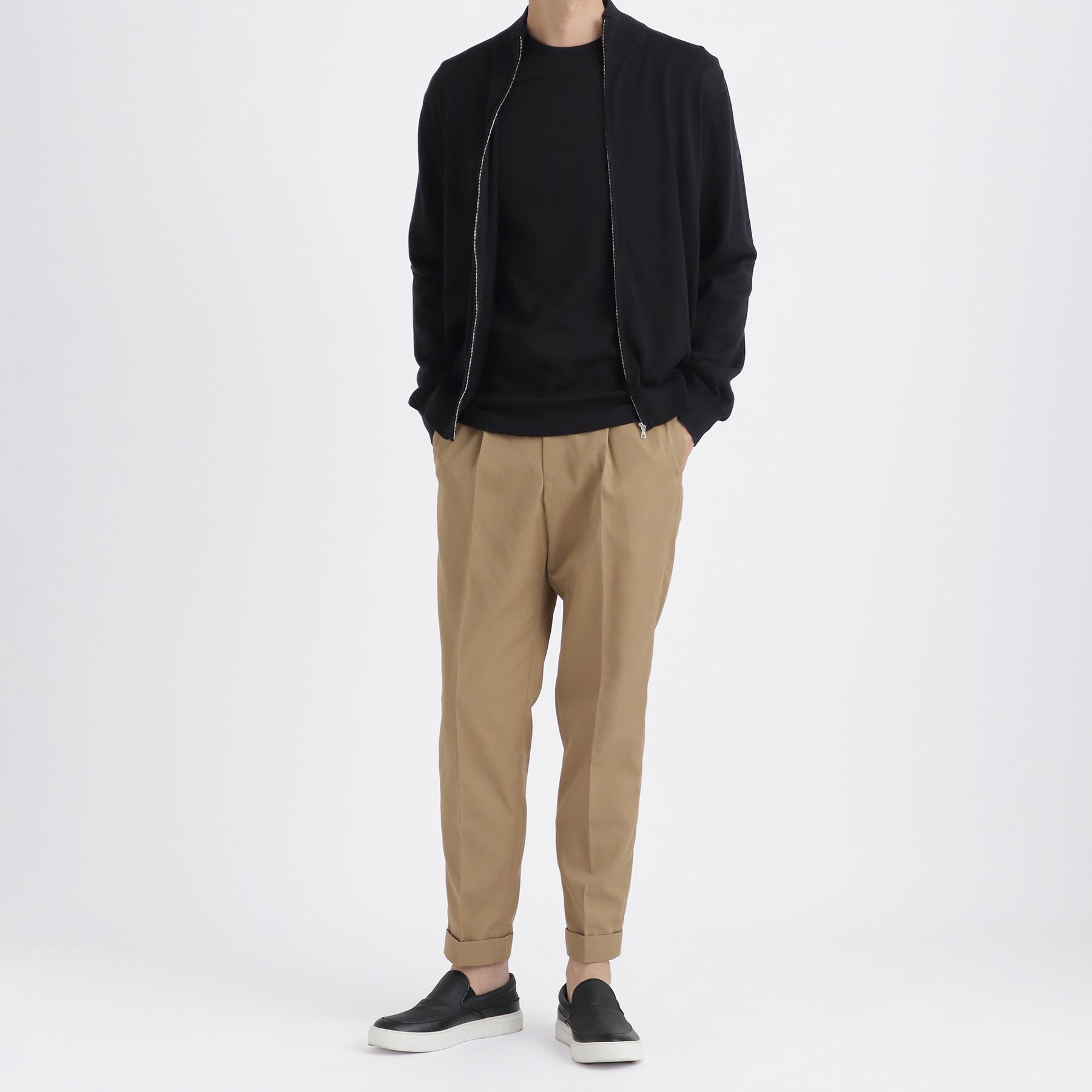 SUVIN PLATINUM Zip Up Knit Color: Black