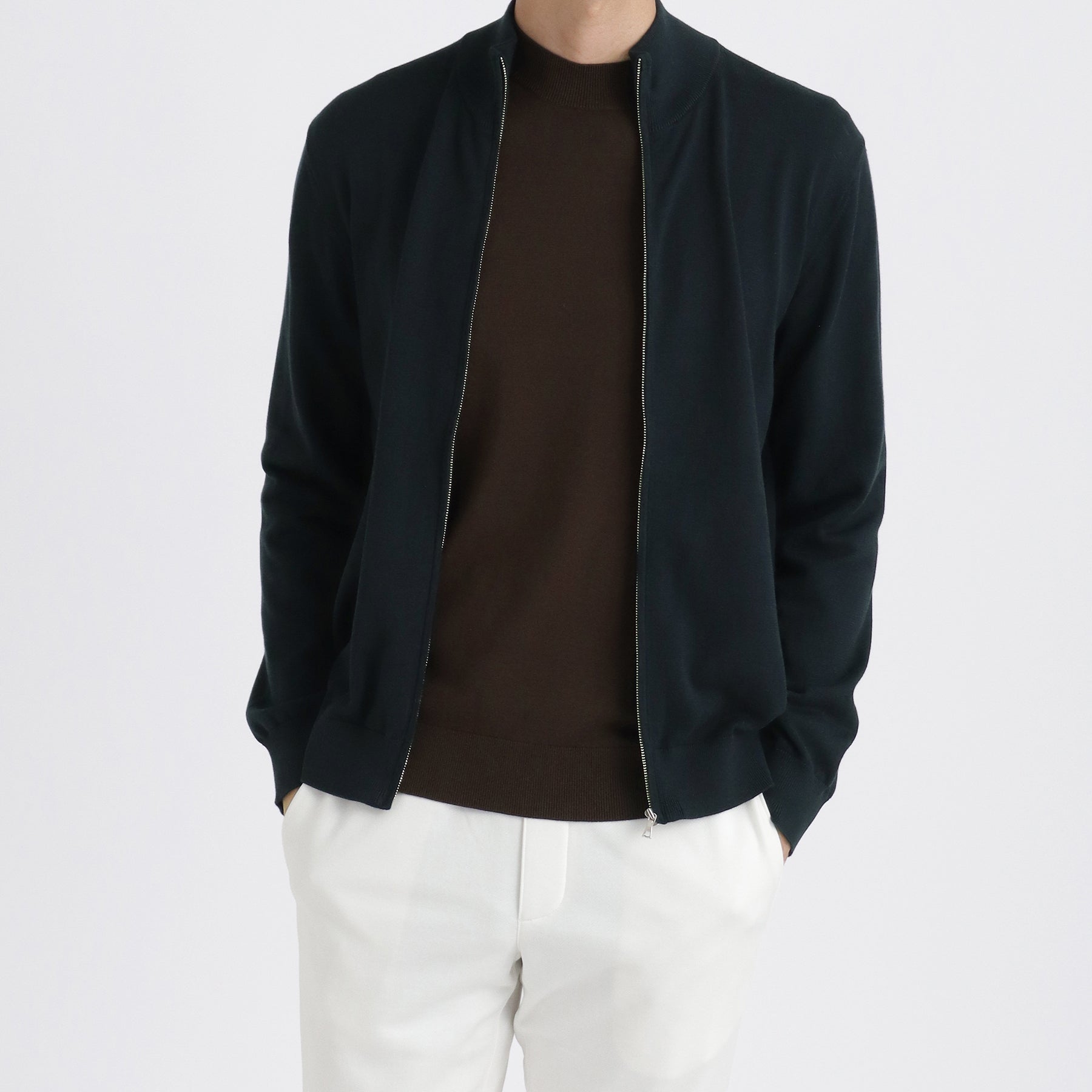 SUVIN PLATINUM Zip Up Knit Color: Navy