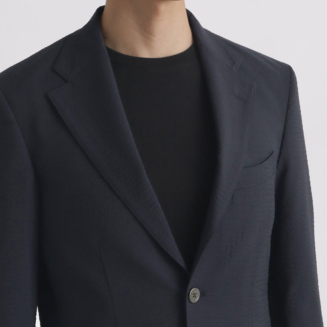 Seersucker Tailored Jacket Color: Deep Navy