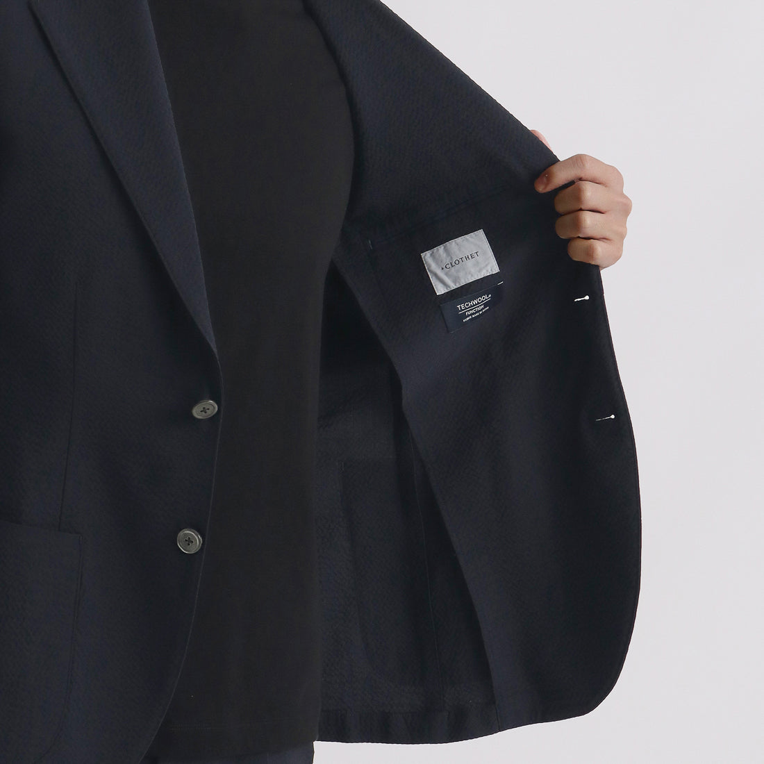 Seersucker Tailored Jacket Color: Deep Navy