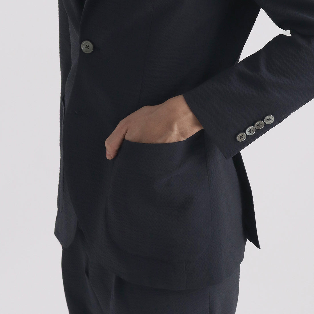 Seersucker Tailored Jacket Color: Deep Navy