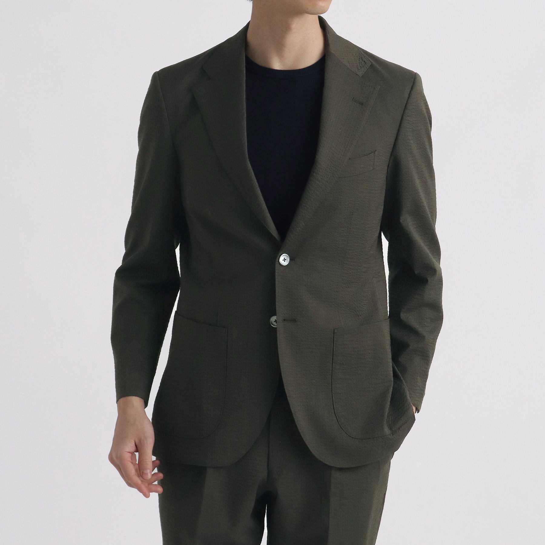 Seersucker Tailored Jacket Color: Olive