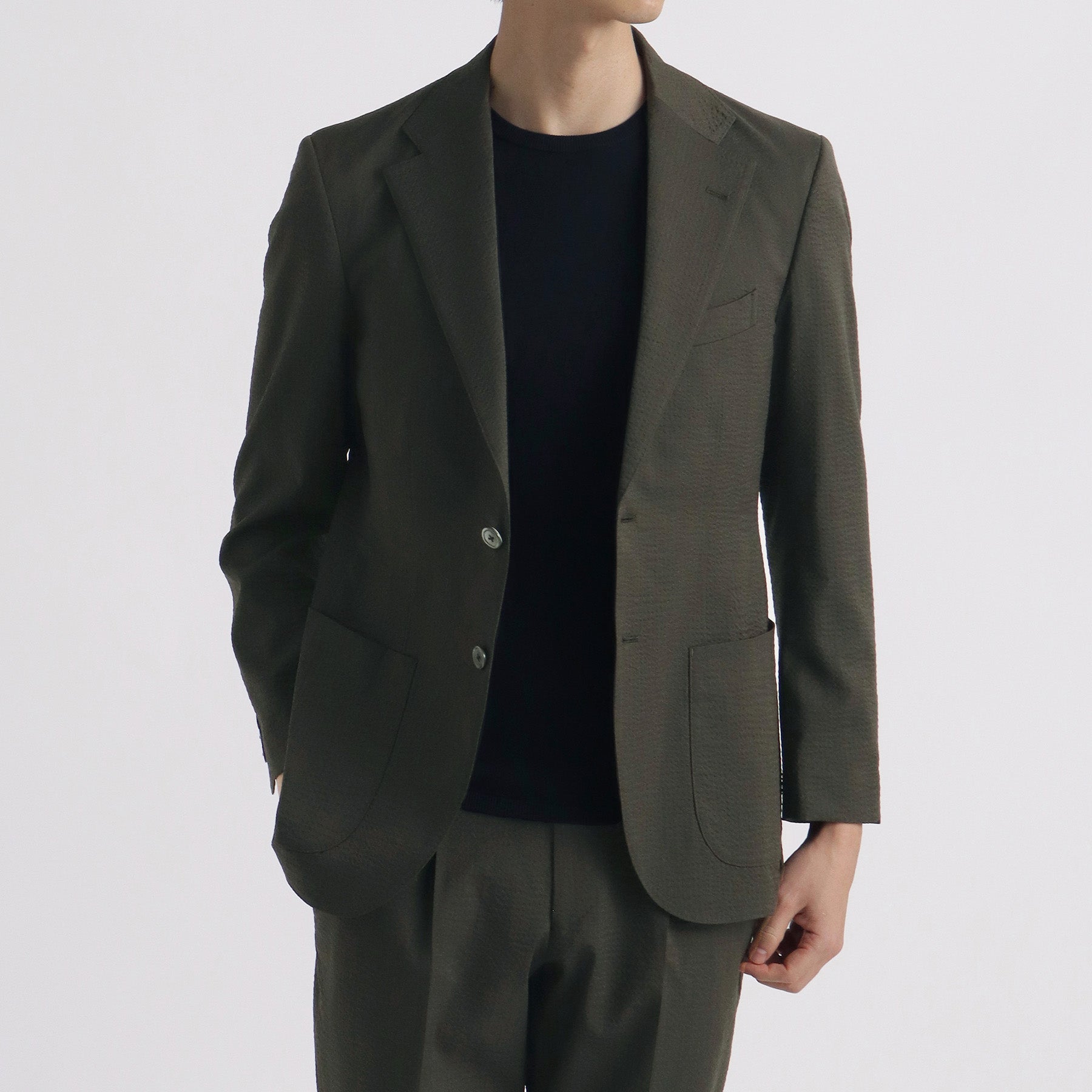 Seersucker Tailored Jacket Color: Olive