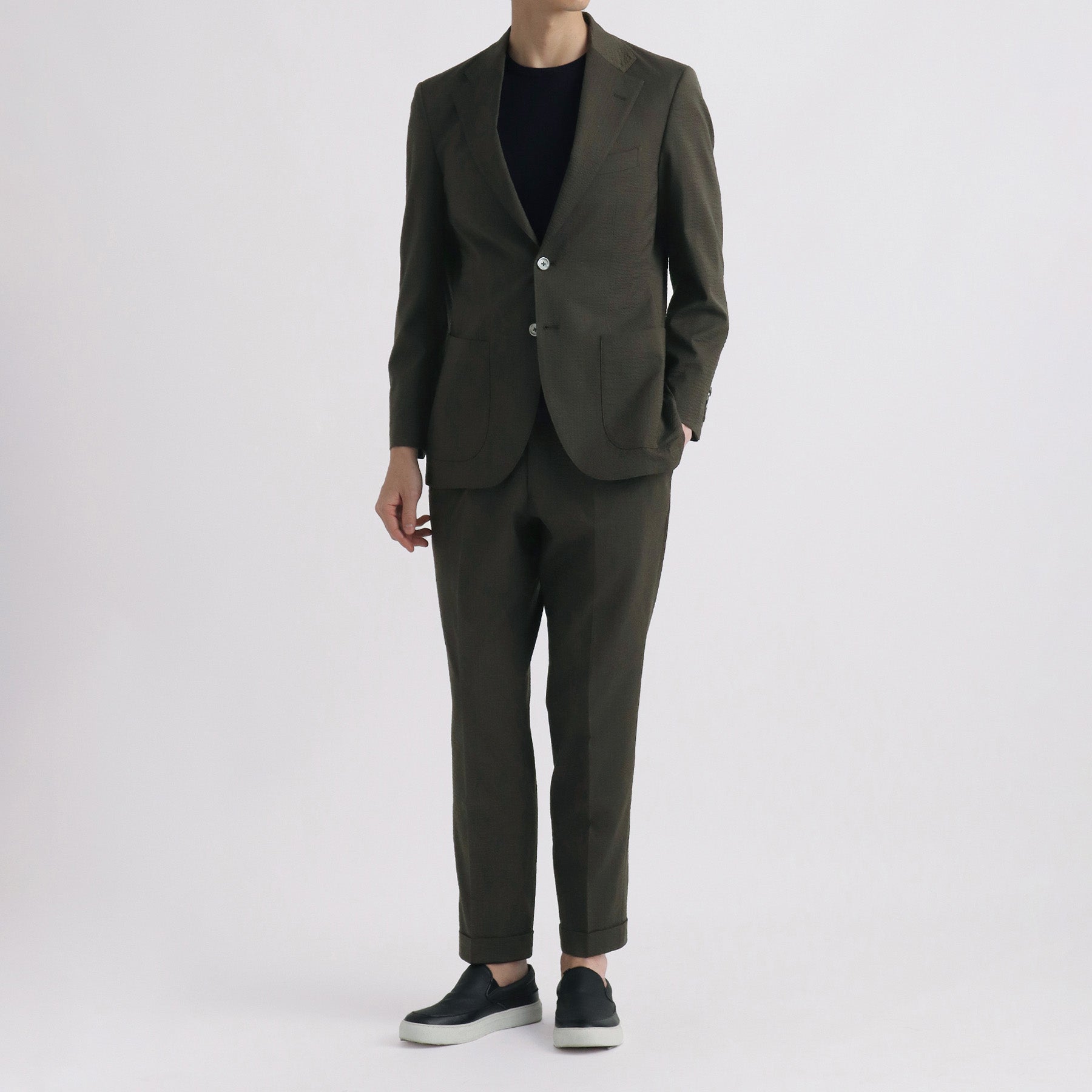 Seersucker Tailored Jacket Color: Olive