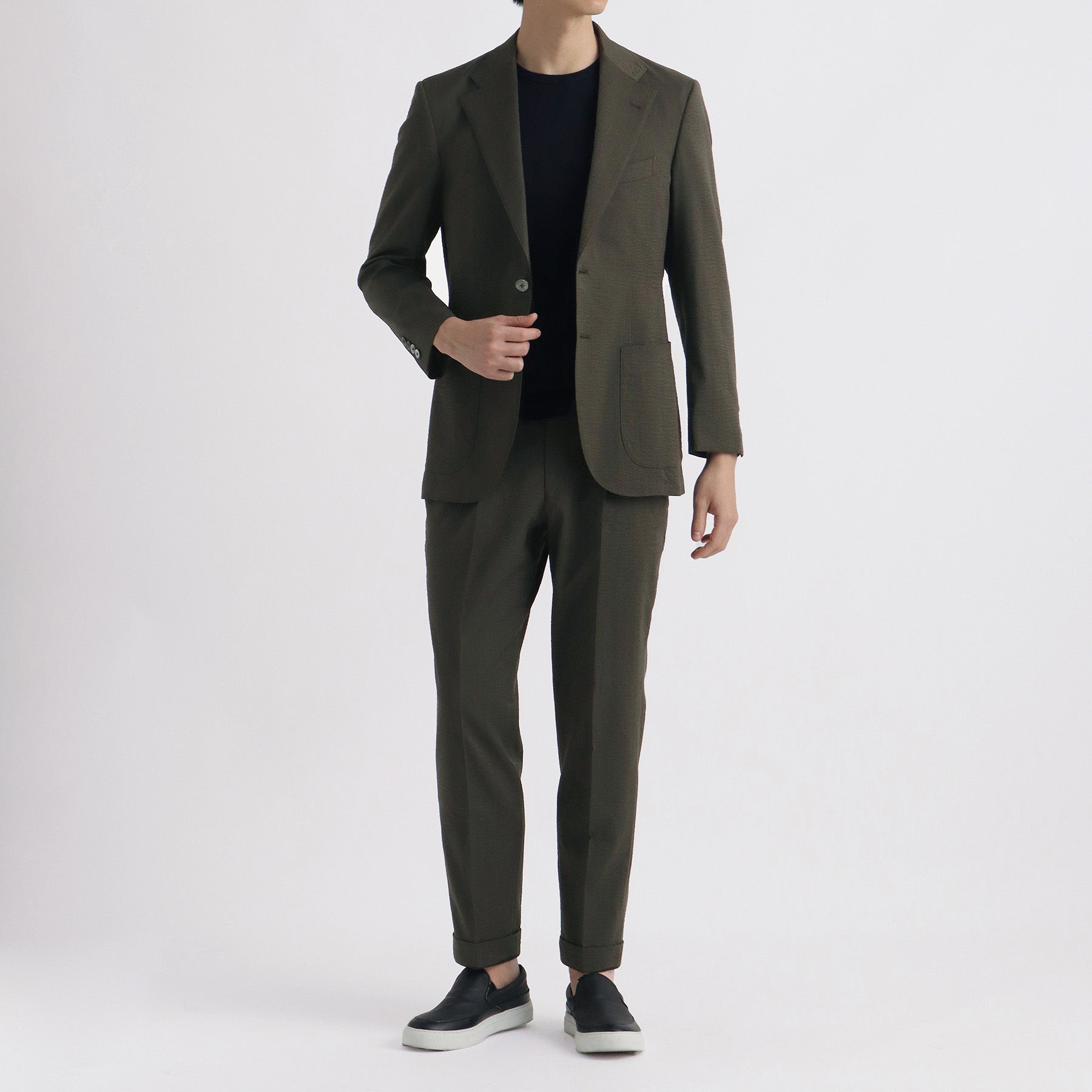 Seersucker Tailored Jacket Color: Olive