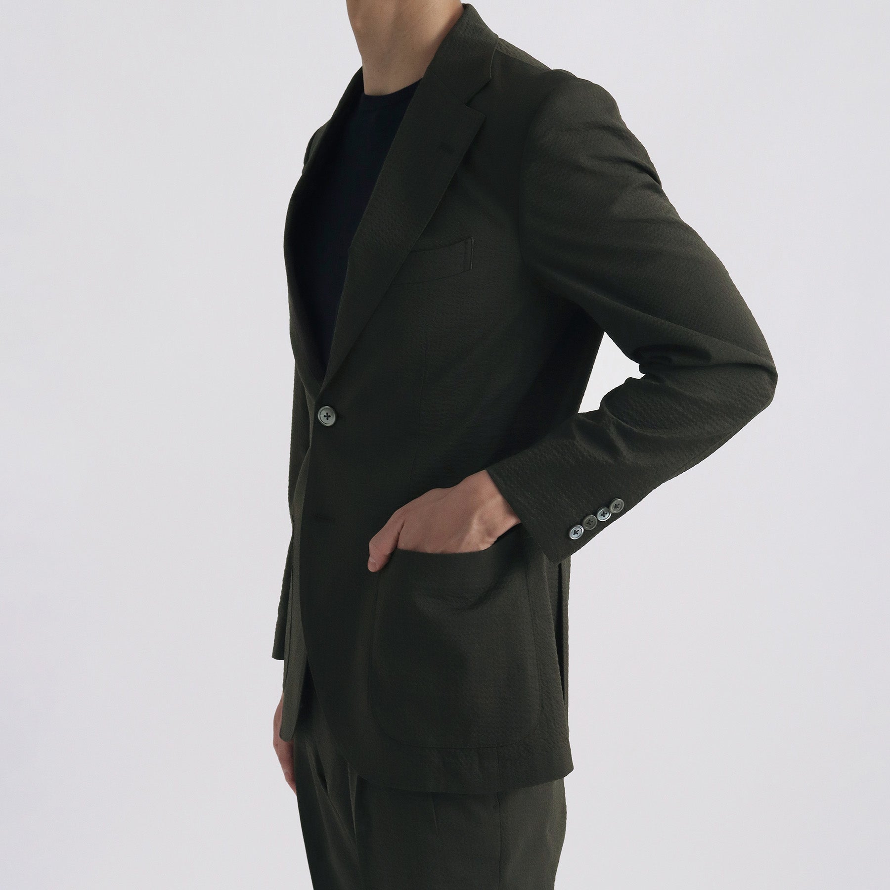 Seersucker Tailored Jacket Color: Olive