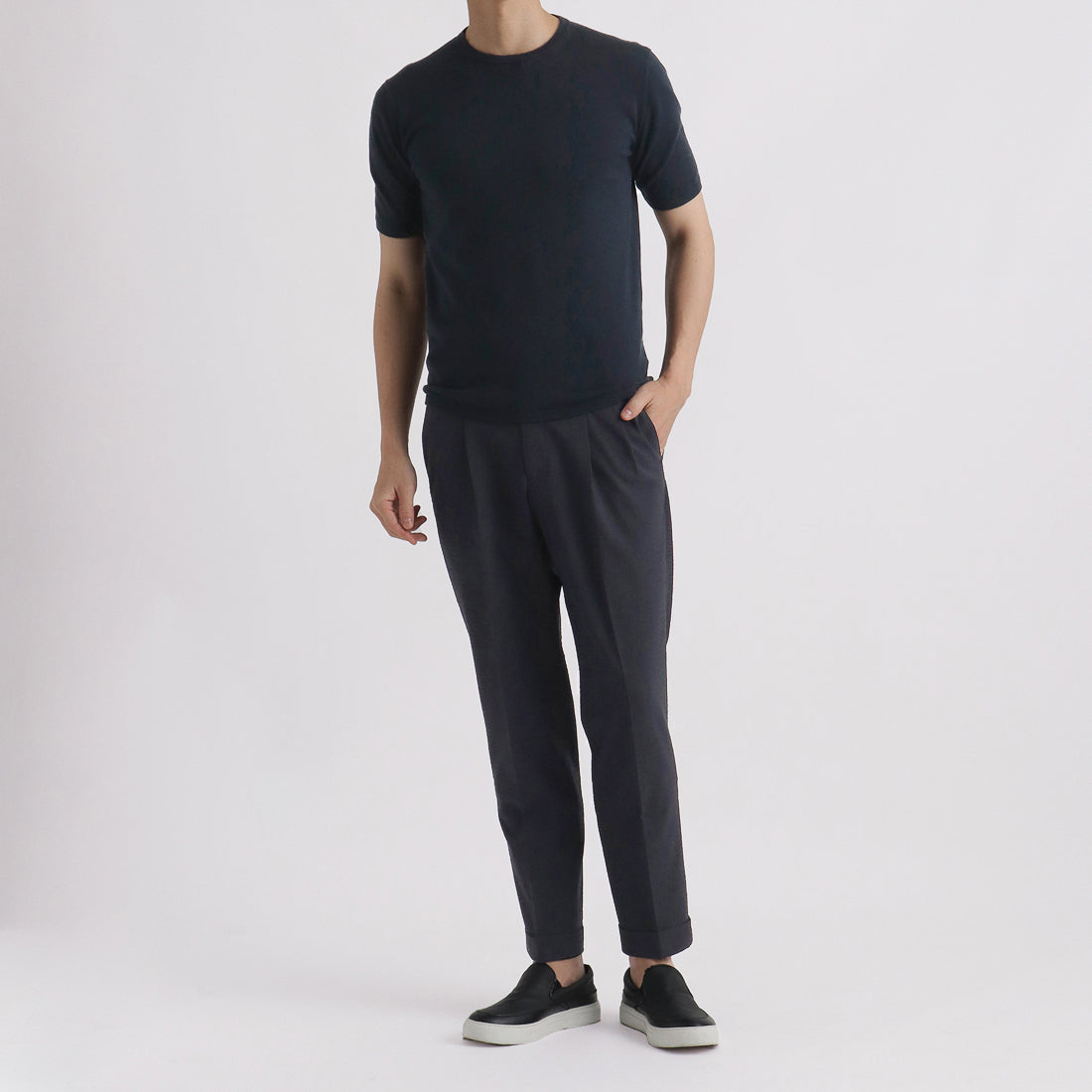 Seersucker Two Pleats Trousers Color: Deep Navy