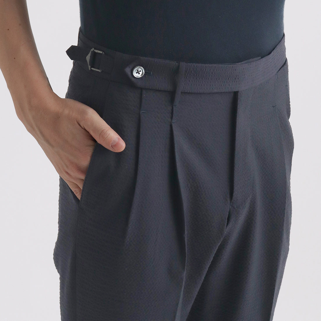 Seersucker Two Pleats Trousers Color: Deep Navy