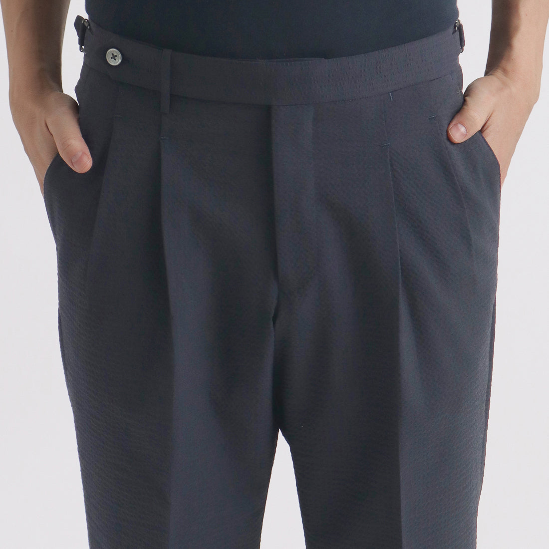 Seersucker Two Pleats Trousers Color: Deep Navy
