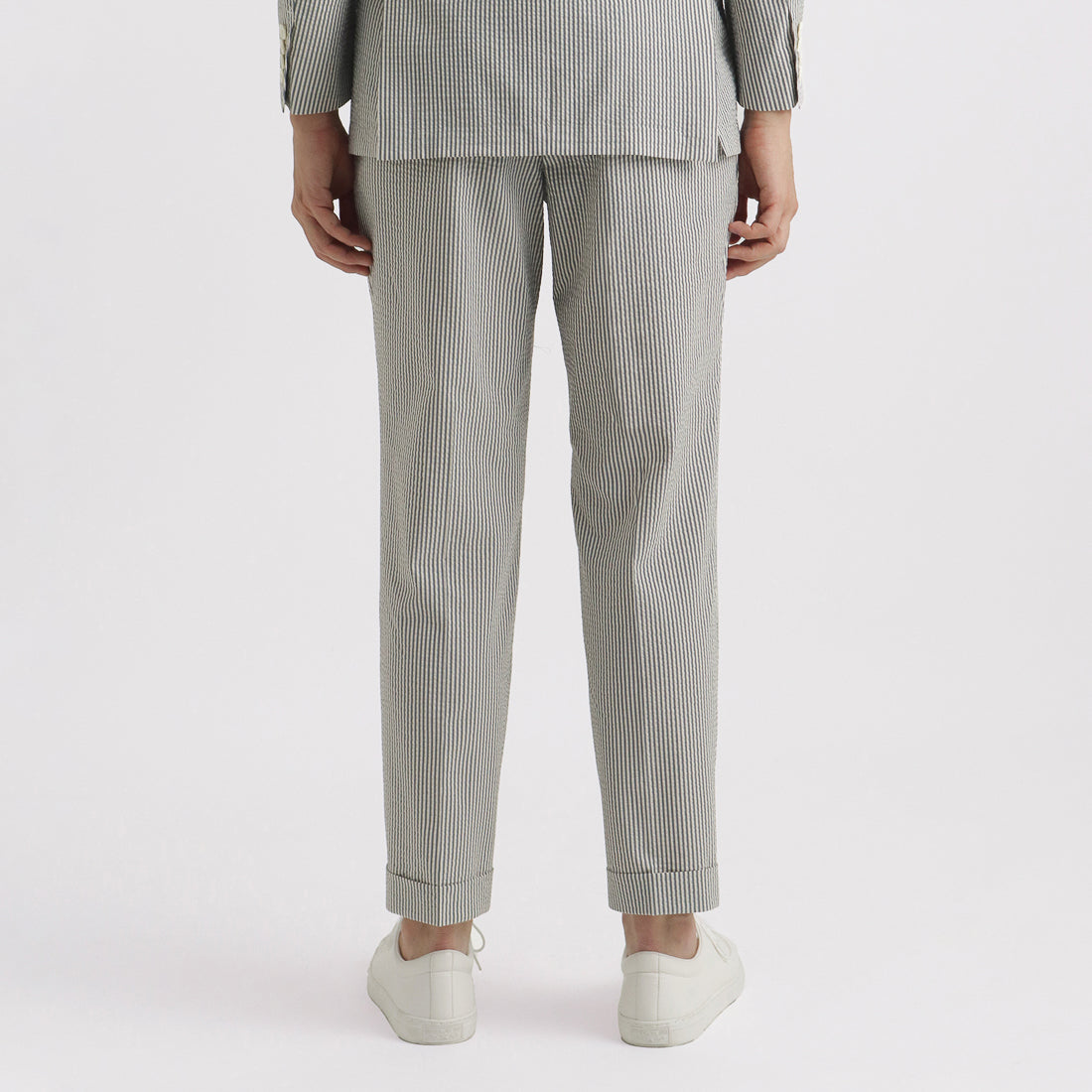 Seersucker Two Pleats Trousers Color: Navy Stripe