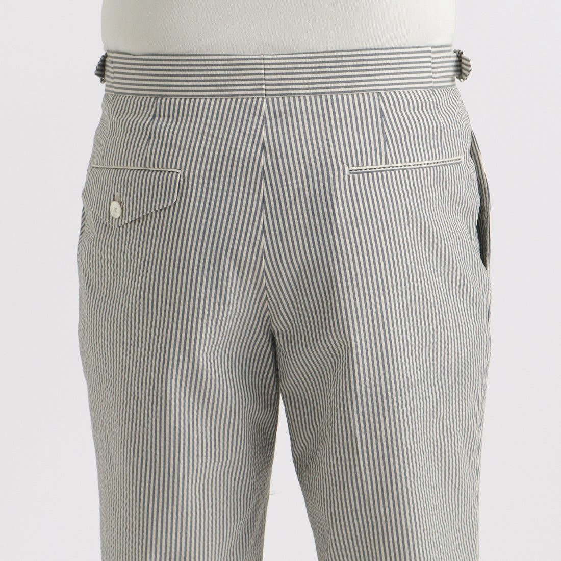 Seersucker Two Pleats Trousers Color: Navy Stripe