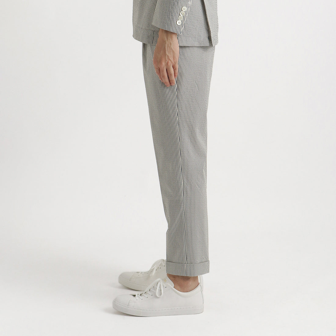 Seersucker Two Pleats Trousers Color: Navy Stripe