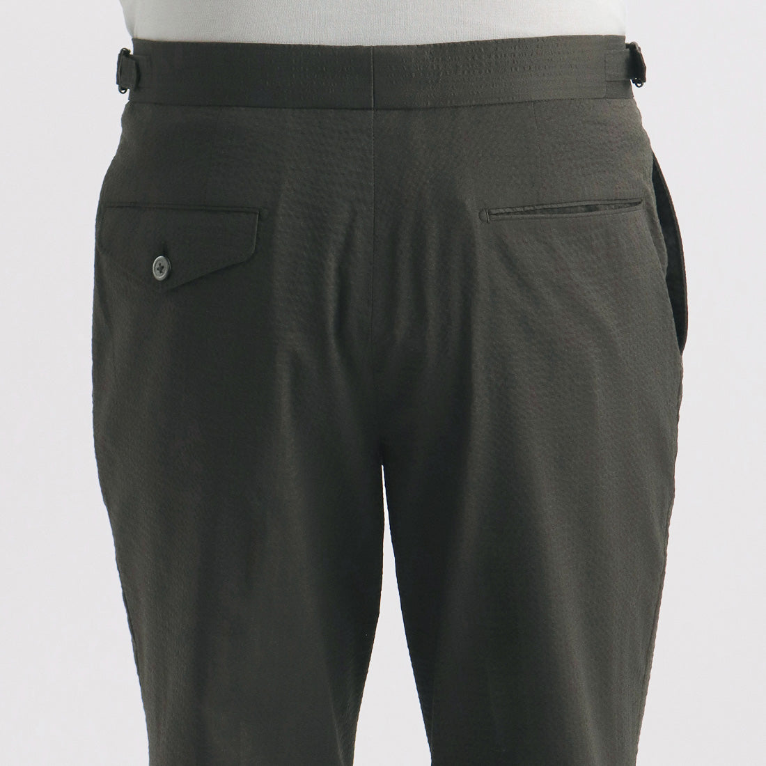 Seersucker Two Pleats Trousers Color: Olive