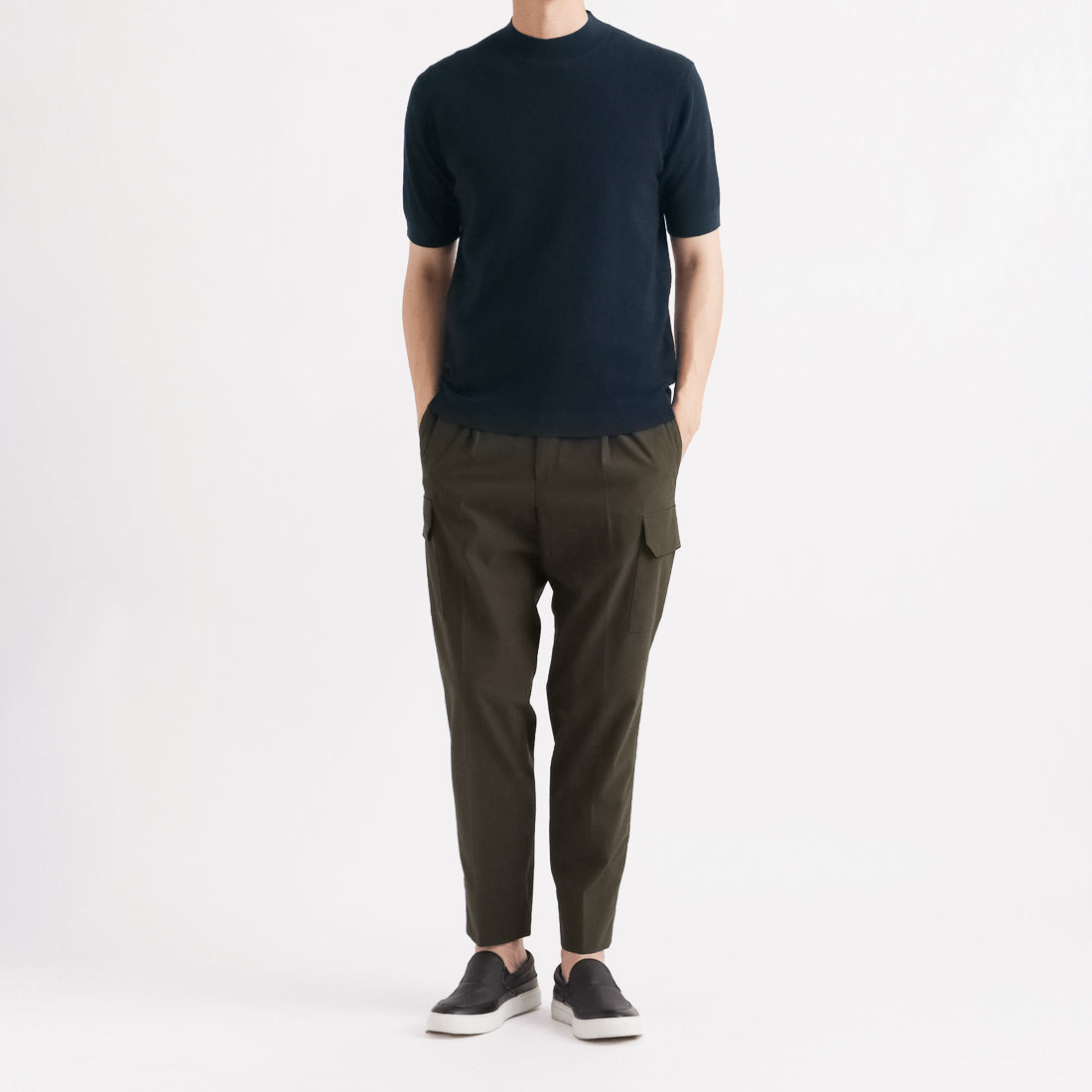 Mini Thermal Mock Neck Knit T-shirt Color: Navy