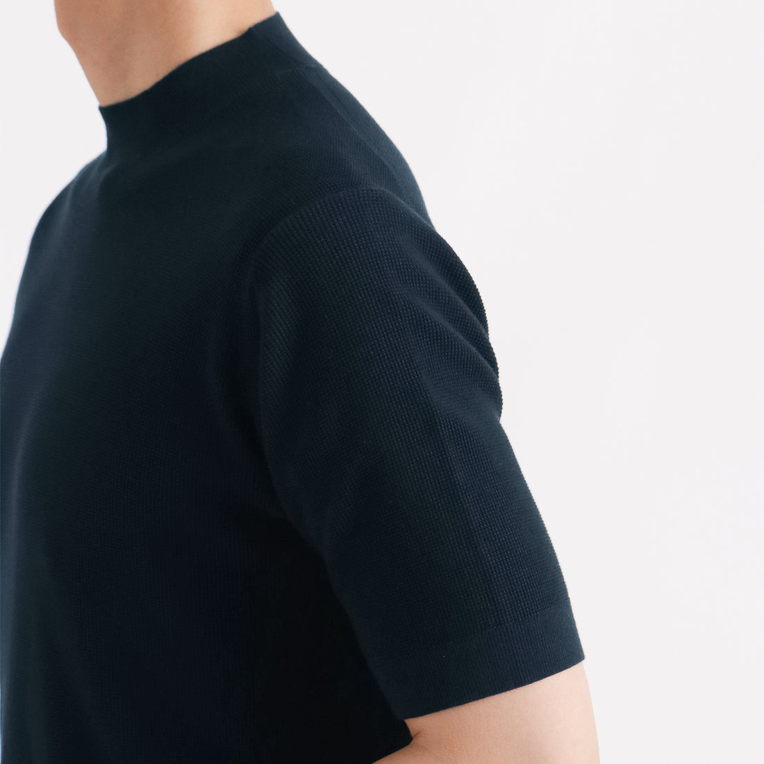 Mini Thermal Mock Neck Knit T-shirt Color: Navy