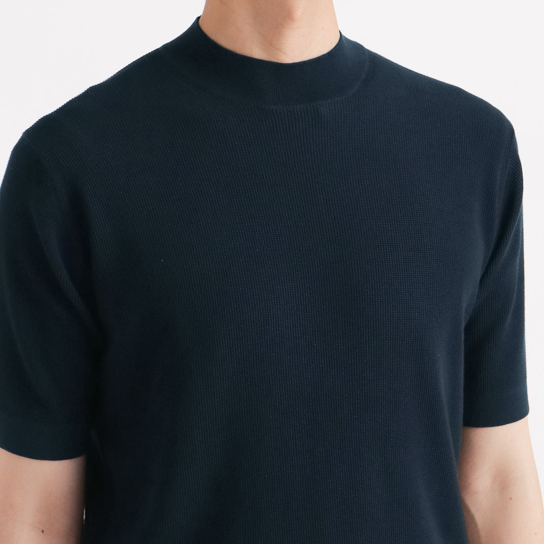 Mini Thermal Mock Neck Knit T-shirt Color: Navy