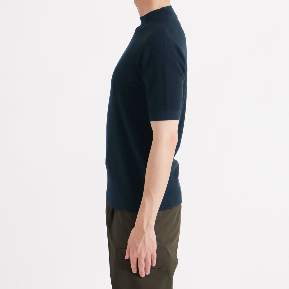 Mini Thermal Mock Neck Knit T-shirt Color: Navy