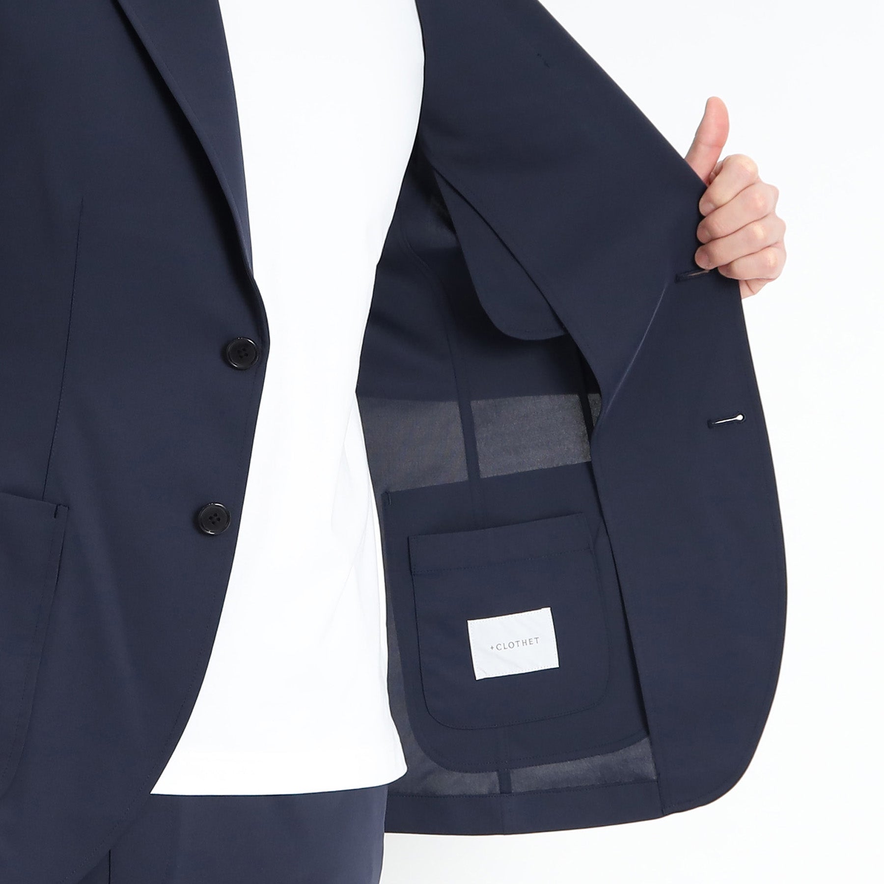 マットツイストイージージャケットネイビーの内側を写したメンズ着用画像