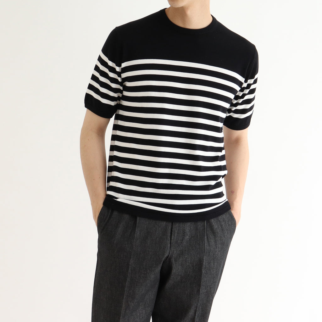 スビンプラチナム ボーダーニットTシャツ Black×White | ＋CLOTHET ONLINE